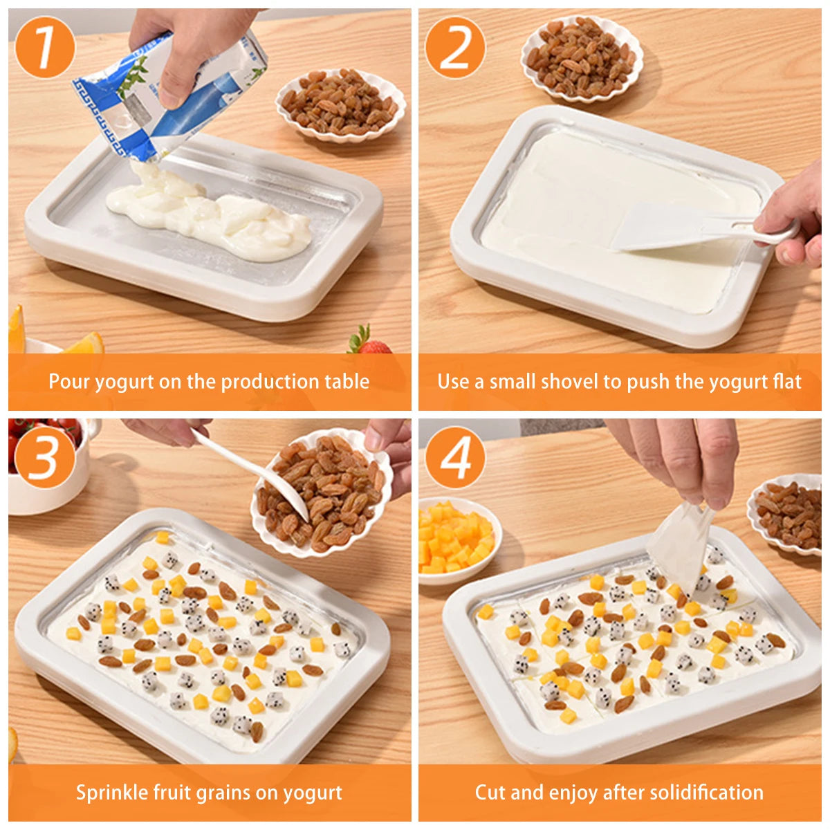 Ice Cream Maker Pan with 2 Scrapers Ice Cream Maker Plate Multifunctional Durable Cold Sweet Fried Food Plate for DIY Yogurt