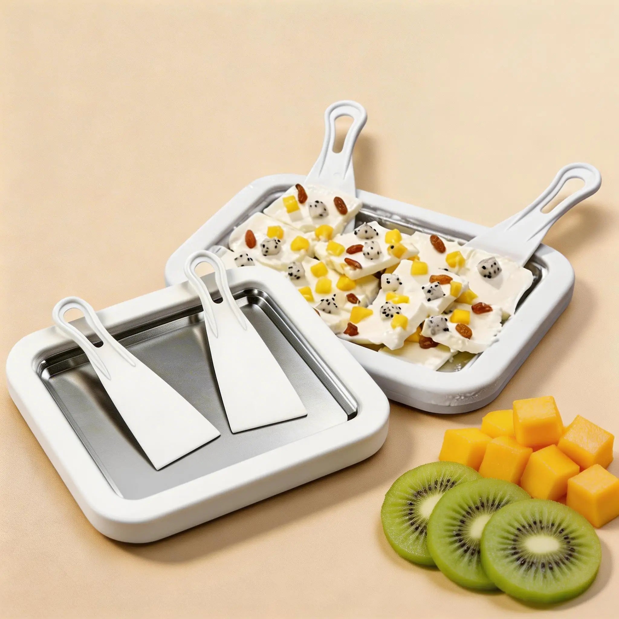 Ice Cream Maker Pan with 2 Scrapers Ice Cream Maker Plate Multifunctional Durable Cold Sweet Fried Food Plate for DIY Yogurt