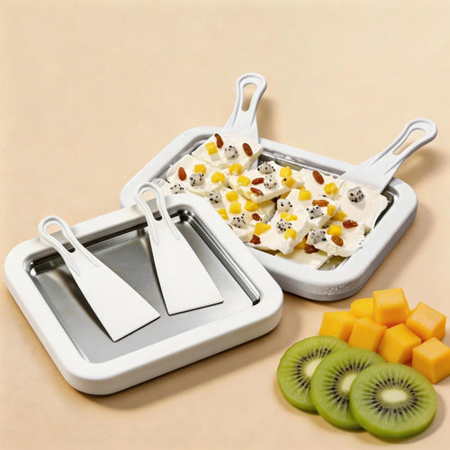 Ice Cream Maker Pan with 2 Scrapers Ice Cream Maker Plate Multifunctional Durable Cold Sweet Fried Food Plate for DIY Yogurt